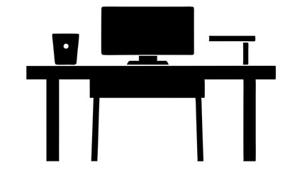 Minimalist Computer Desk Silhouette Vector Office Furniture Illustration