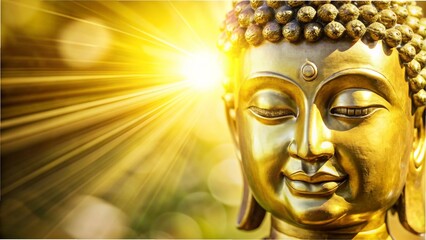 golden buddha head in sunshine backgeound