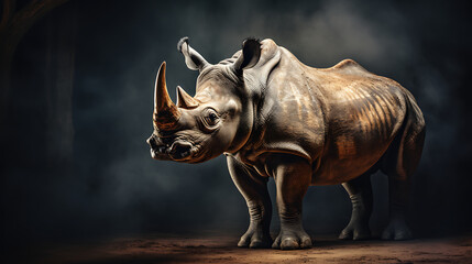 Powerful rhinoceros, majestic and alone.
