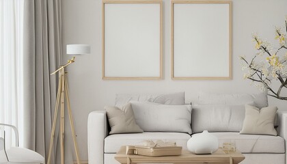 Living Room Wall Poster Mockup in Modern Interior Design - ISO A Paper Size 3D Render