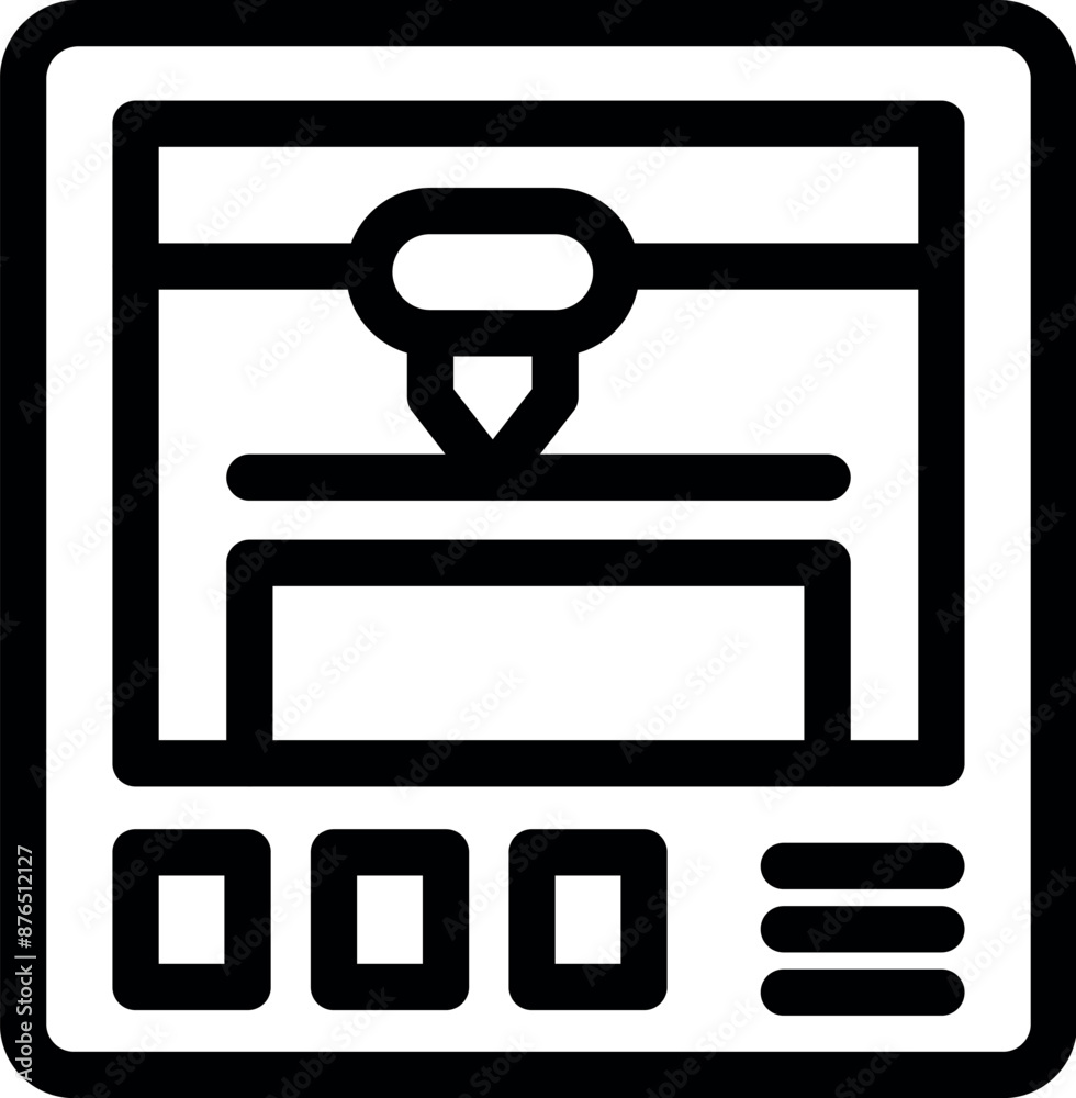 Poster 3d printer working with buttons and display icon, outline style