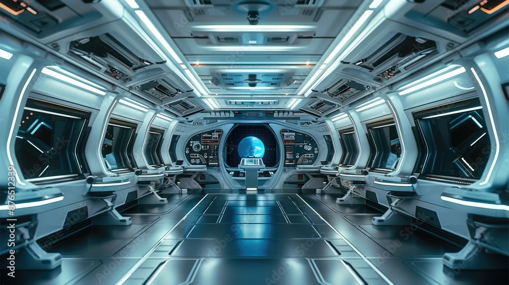 Aufkleber command deck of a sci-fi spaceship, bridge. generative ai.