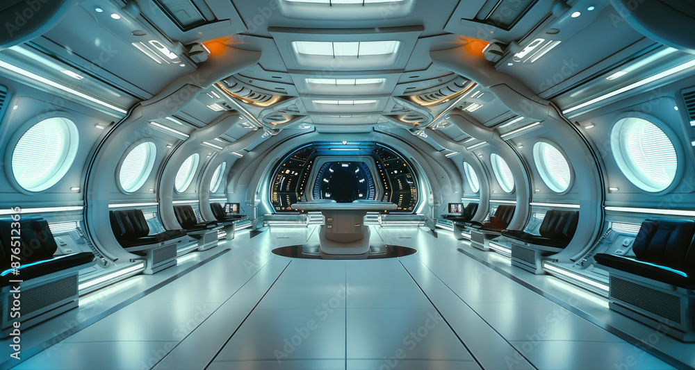 Aufkleber command deck of a sci-fi spaceship, bridge. generative ai.