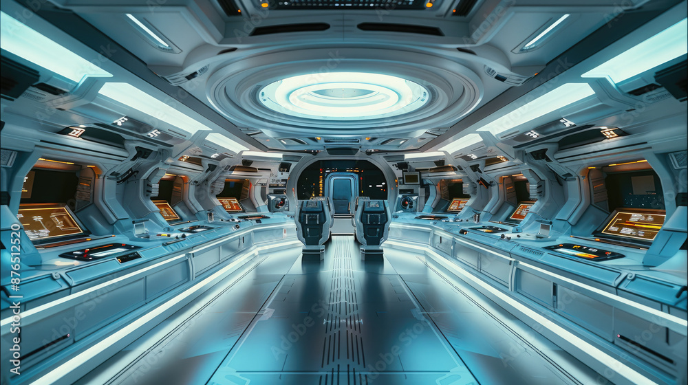 Aufkleber command deck of a sci-fi spaceship, bridge. generative ai.