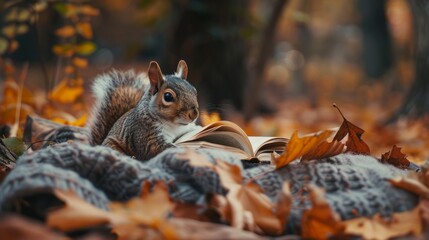 Obraz premium Squirrel. Cozy environment. Autumn background