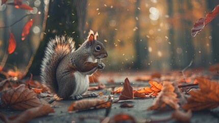 Obraz premium Squirrel. Cozy environment. Autumn background