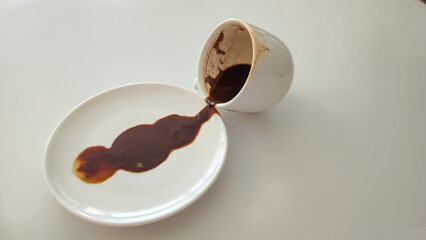 Turkish coffee and coffee fortune telling concept with white isolated background