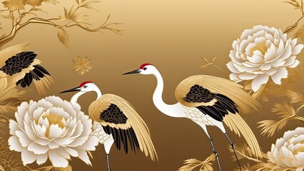 Naklejka premium Panel with cranes and herons