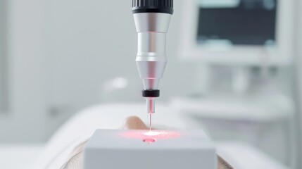 Close-up image of a medical laser equipment in action in a modern clinic, focusing on precision technology for advanced treatments.