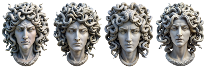 Plaster gray head medusa gorgo snake of hair on transparent background PNG file