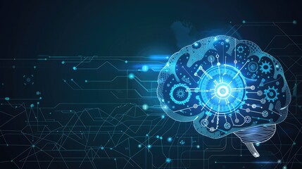 Fototapeta premium High-Tech Human Brain with Mechanical Cogs and Electronic Circuits: Fusion of Human Intelligence and Machine Learning