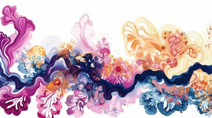 Liquid Inks in Watercolor Style for Bohemian Art with Ikat Dyeing Ornament in Trendy Abstract Template