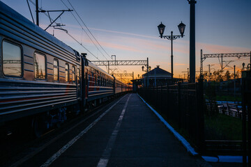 Sunset at railway station in Small Vishera, Leningrad oblast