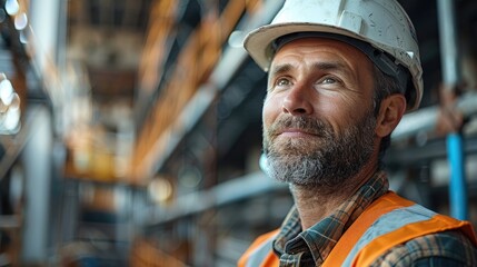 A construction site foreman with space above for text. Generative AI.