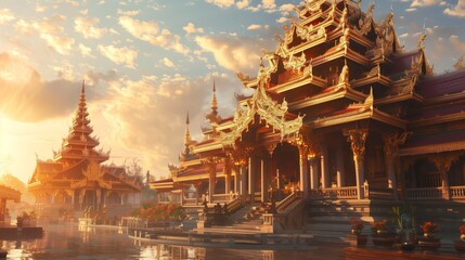 Fototapeta premium Exquisite Asian temple architecture with intricate details, showcasing stunning cultural heritage.