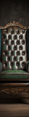 Fototapeta premium Ornate, dark green leather armchair. Rich, luxurious detail.