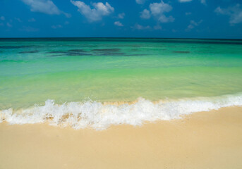 Horizon beautiful  landscape summer season panorama front view point tropical sea beach white sand clean blue sky background calm nature ocean wave water travel at samae san island sun day time