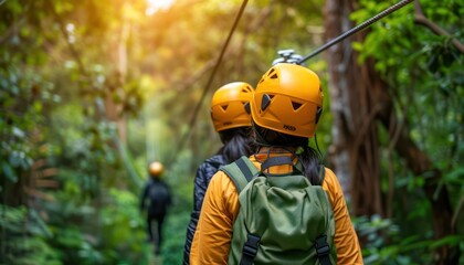 Couples Ziplining Adventure in the Forest A Thrilling Experience for Two Share the Excitement of Soaring Through the Canopy, Creating Memories That Will Last a Lifetime Book Your Zipline Tour Today