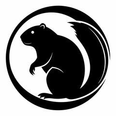 Naklejka premium Beaver Silhouette Wildlife Art on White