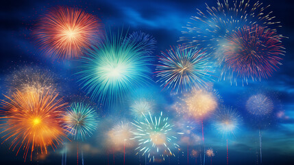 Fototapeta premium Fireworks of various colors light up the night sky.