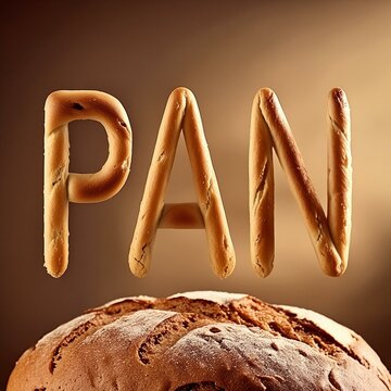 Palabra pan con textura de pan artesano casero reci&eacute;n horneado