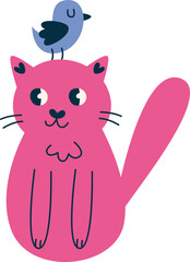 Cat And Bird Hand Drawn