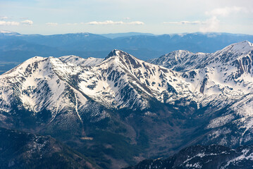 Aerial view of snow capped Tatra mountains