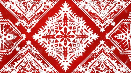 Unlimited Backdrop Dyed Print Festive White and Red Colors Geometric Mexican Motif Traditional Fashion Pattern