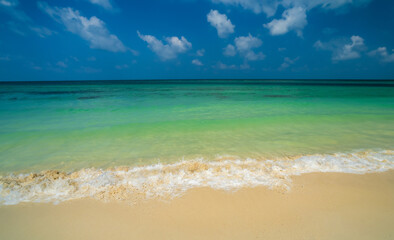 Horizon beautiful landscape summer season panorama front view point tropical sea beach white sand clean blue sky background calm nature ocean wave water travel holiday at samae san island sun day time