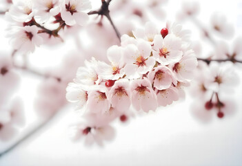 Close-up shot of blossoms on cherry tree branch