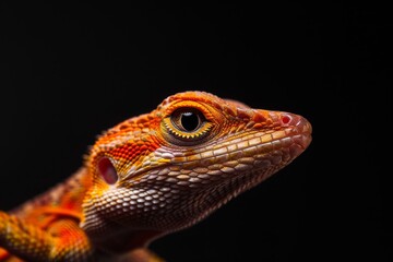 Fototapeta premium Mystic portrait of close up a Anole , full body view, isolated on black background