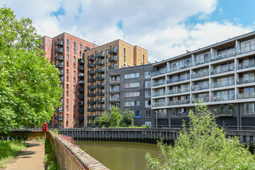 Modern accommodation in Barking along River Roding: London, UK, 24 May 2024 