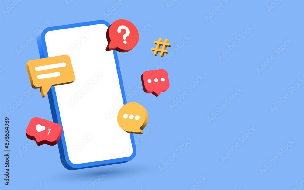 Aufkleber Mobile phone with chat message speech bubble icon. 3d like icon. social media and social network online communication background - 3d smartphone with chatting speech bubbles. vector illustration
