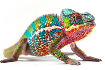 Obraz premium Mystic portrait of Chameleon, full body view, isolated on white background