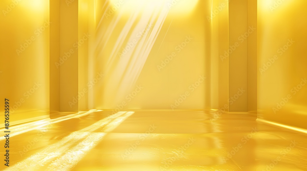 Canvas Prints golden luxury yellow studio background empty wall template with bright light room interior backgroun