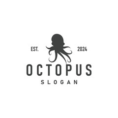 Octopus Logo, Old Retro Vintage Design Ocean Animal Vector Tentacle Illustration Template