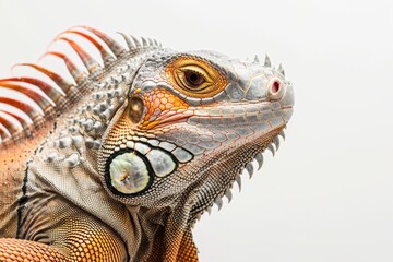 Fototapeta premium the beside view The Iguana, left side view, low angle, white copy space on right, 
