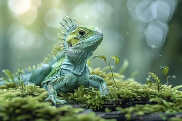 Obraz premium Full body view of Basilisk, in natural habitat, full body shot, full body View