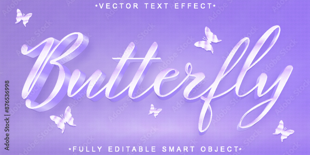 Poster purple butterfly vector fully editable smart object text effect