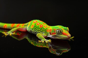 Fototapeta premium Full body view of Gecko , isolated on dark background, full body shot, full body View, isolated on black background