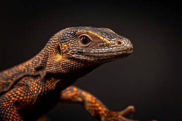 Fototapeta premium Full body view of Monitor Lizard , isolated on black background