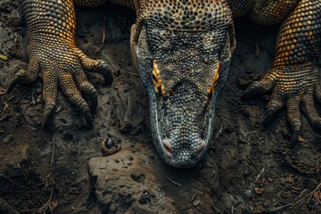 Komodo Dragon in top view, Full body view