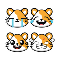 Obraz premium Vector set of cute hamster emoji faces with various expressions. Isolated on white background