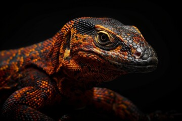 Fototapeta premium Mystic portrait of Monitor Lizard , full body view isolated on black background