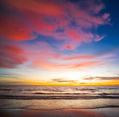 Vertical landscape sunset look view horizon summer sea beach nobody wind soft wave cool holiday calm sky cloud evening day time calm nature tropical beautiful ocean water travel island Thailand