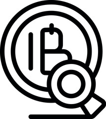Concept of cryptocurrency investment analysis with a magnifying glass inspecting a bitcoin