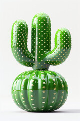 Shiny Metallic Cactus Icon with Bright Colors
