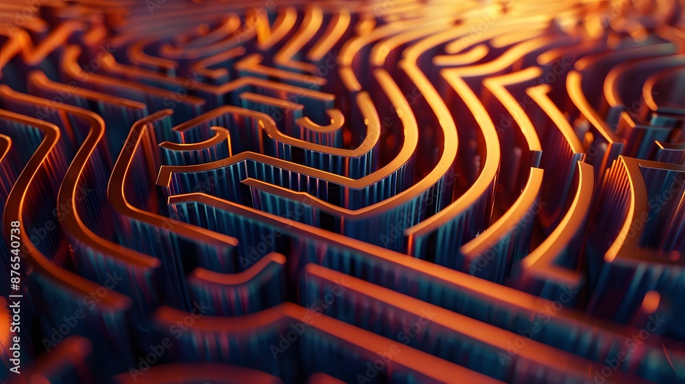 Wall mural Illustration in 3D style of a labyrinth shaped like the papillary lines of a human finger, shown in