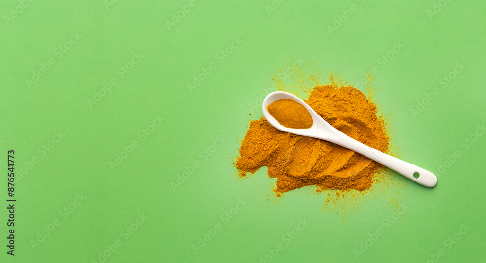 Sticker Curcuma longa - Natural turmeric spice on spoon