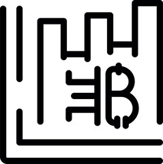 Black and white icon of a financial chart with the bitcoin cryptocurrency logo showing positive growth
